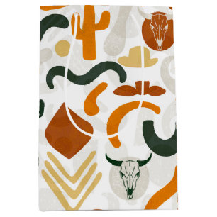 Southwestern style cactus bull skull cowboy hat medium gift bag