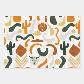 Southwestern style cowboy cactus bull skull  wrapping paper sheet