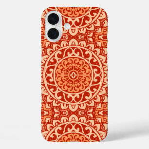 Southwestern Sun Mandala Batik, Coral Orange iPhone 16 Plus Case