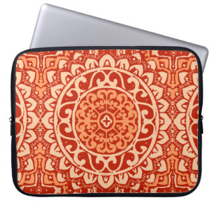 Southwestern Sun Mandala Batik, Coral Orange Laptop Sleeve