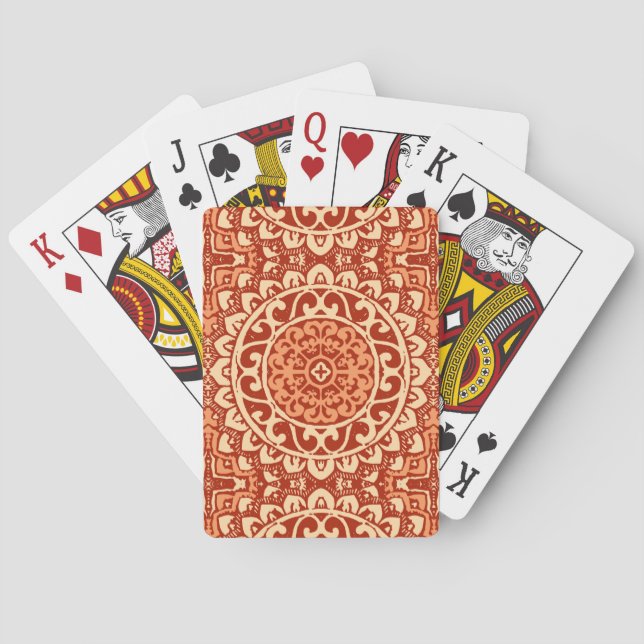 Southwestern Sun Mandala Batik, Coral Orange   Playing Cards (Back)