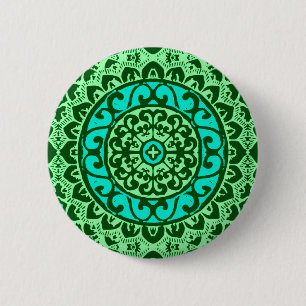 Southwestern Sun Mandala Batik, Lime Green 6 Cm Round Badge