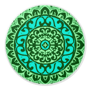 Southwestern Sun Mandala Batik, Lime Green Ceramic Knob