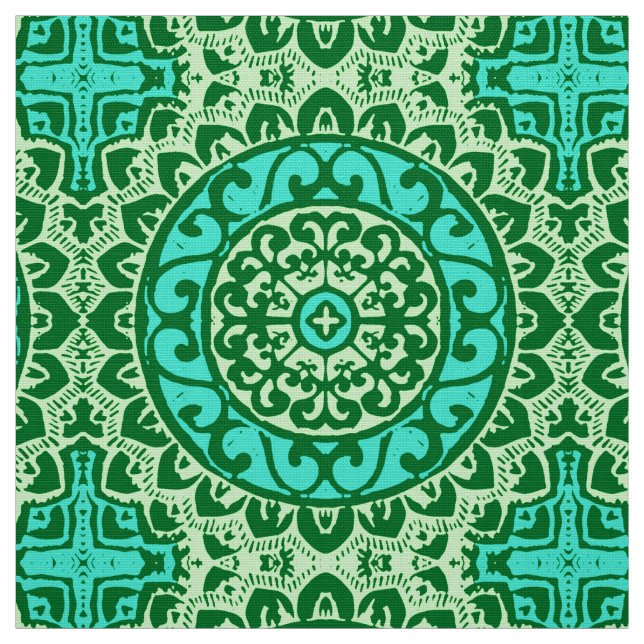 Southwestern Sun Mandala Batik, Lime Green Fabric (Swatch)