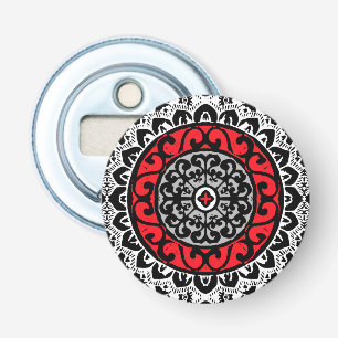 Southwestern Sun Mandala Batik, Red, Black & White Bottle Opener