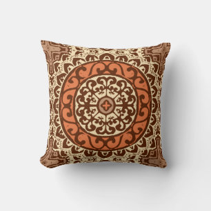 Southwestern Sun Mandala Batik, Rust & Brown Cushion