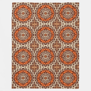 Southwestern Sun Mandala Batik, Rust & Brown Fleece Blanket