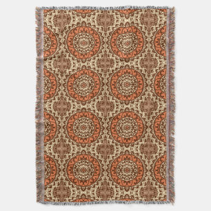 Southwestern Sun Mandala Batik, Rust & Brown Throw Blanket