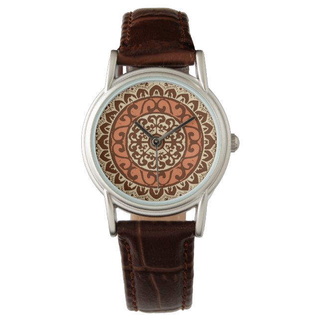 Southwestern Sun Mandala Batik, Rust & Brown Watch (Front)