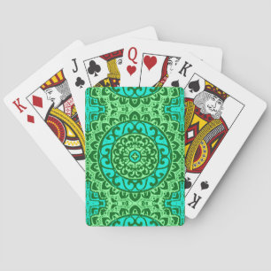Southwestern Sun Mandala, Green and Turquoise  Playing Cards