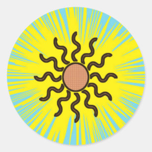 Southwestern Sun Vibrant Yellow Teal Sunburst Classic Round Sticker