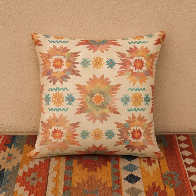 Southwestern Sunburst Boho Pattern Cushion (Southwestern throw pillow)