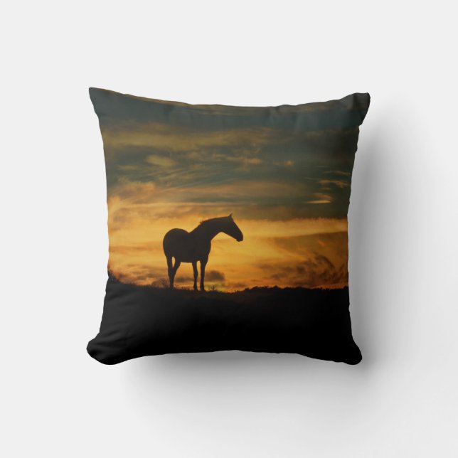 Southwestern Sunrise and Horse Decor Pillow (Front)