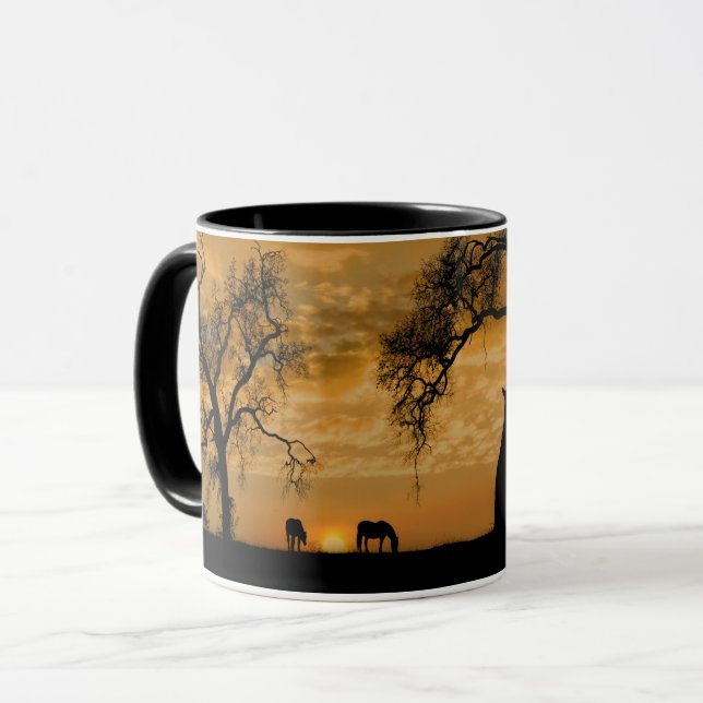 Southwestern Sunrise with Horses and Trees Mug (Front Left)