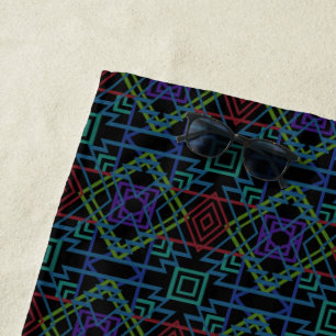 Southwestern Symmetrical Tiled Pattern Line Art Beach Towel
