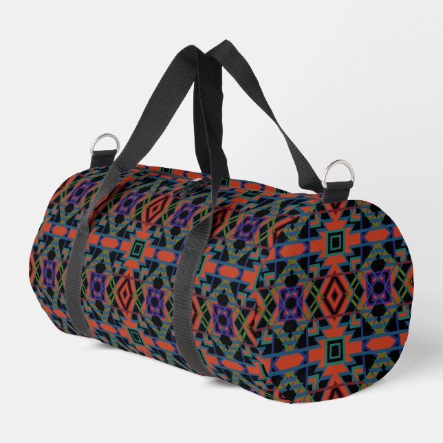 Southwestern Symmetrical Tiled Pattern Line Art Duffle Bag (Left Corner)