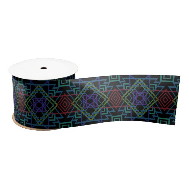 Southwestern Symmetrical Tiled Pattern Line Art Satin Ribbon (Spool)