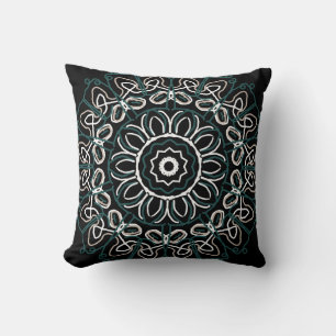 Southwestern Teal Beige Scribble Design on blk Cushion