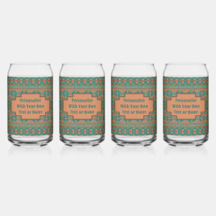 Southwestern Teal Geometric Custom Drinking Glass