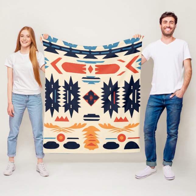 Southwestern Tribal Aztec Geometric Boho Fleece Blanket (In Situ)