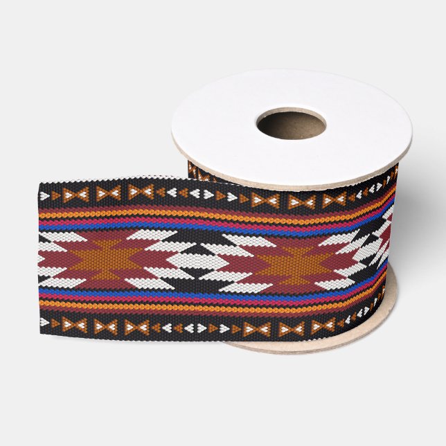 Southwestern tribal geometric pattern native grosgrain ribbon (Spool)