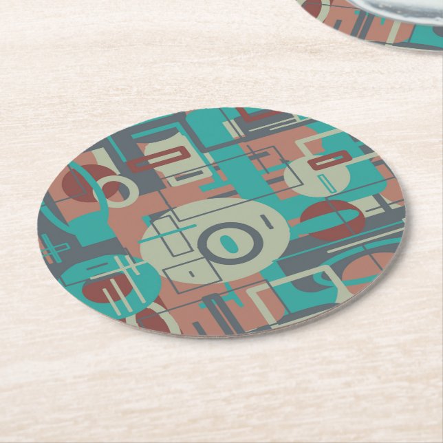 Southwestern Tribal Geometric Shapes Abstract Art Round Paper Coaster (Angled)
