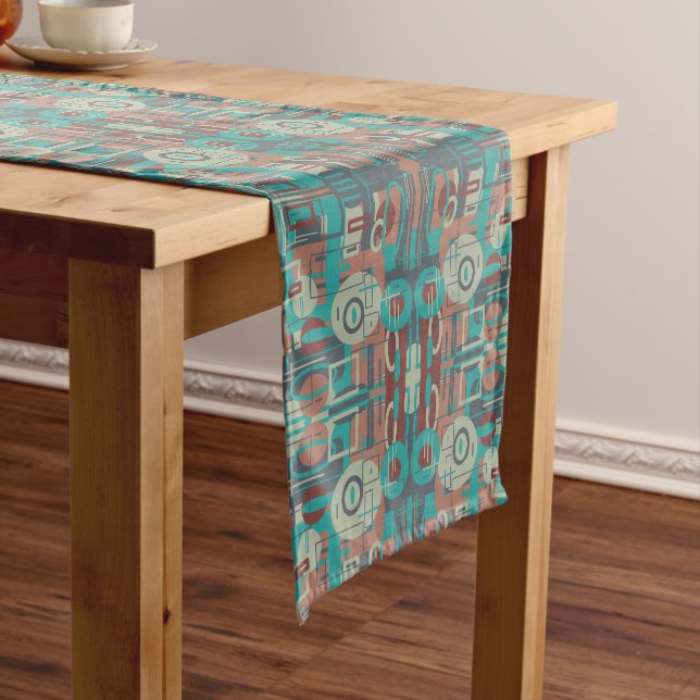 Southwestern Tribal Geometric Shapes Abstract Art Short Table Runner (In Situ)