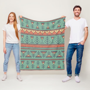 Southwestern Tribal pattern Blue and brown. Fleece Blanket