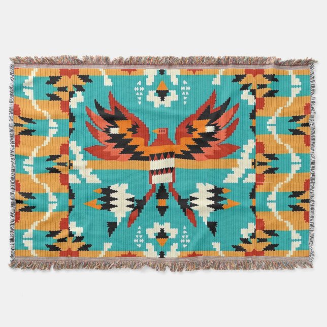 Southwestern Tribal Thunderbird Throw Blanket (Front)