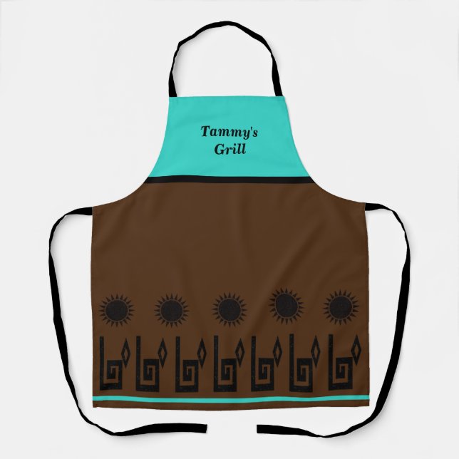 Southwestern Turquoise Brown Restaurant Apron (Front)