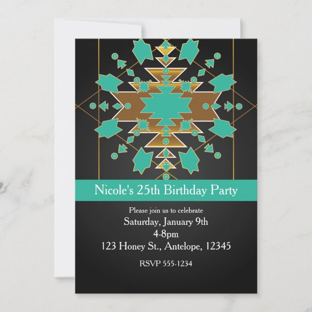 Southwestern Turquoise Gold & Black Invitations (Front)
