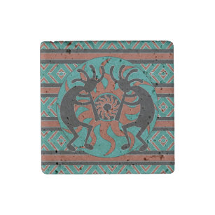 Southwestern Turquoise Tribal Sun Kokopelli Stone Magnet