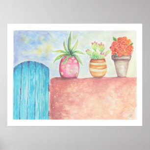 Southwestern watercolor desert garden poster