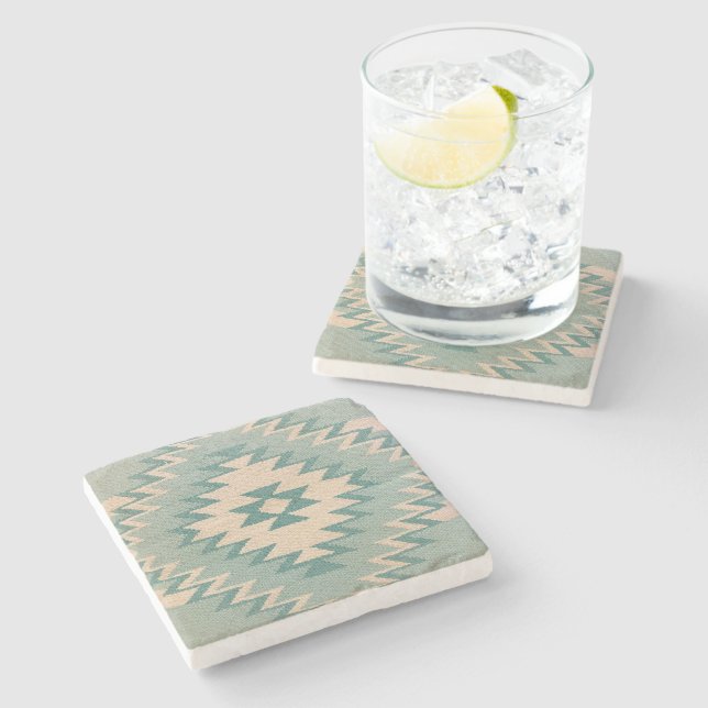 Southwestern Weave Pastel Aqua Stone Coaster (Side)