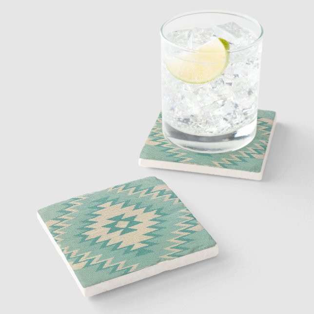 Southwestern Weave Teal Stone Coaster (Side)