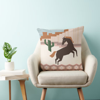 Southwestern Wild Brown Horse & Cactus | Cushion