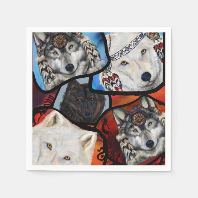 SOUTHWESTERN WOLF ART NAPKIN (Front)