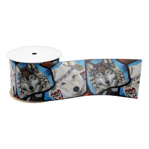 SOUTHWESTERN WOLF ART SATIN RIBBON