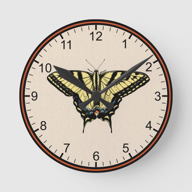 Southwestern Yellow Swallowtail Butterfly Small Round Clock (Front)