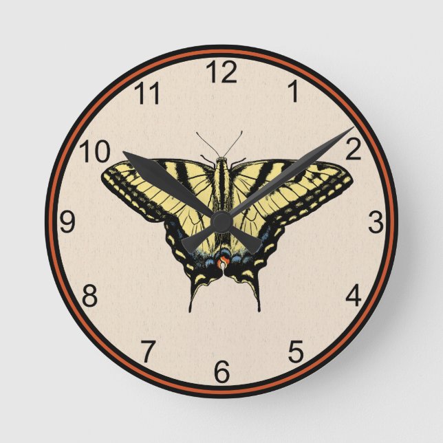 Southwestern Yellow Swallowtail Butterfly Small Round Clock (Front)