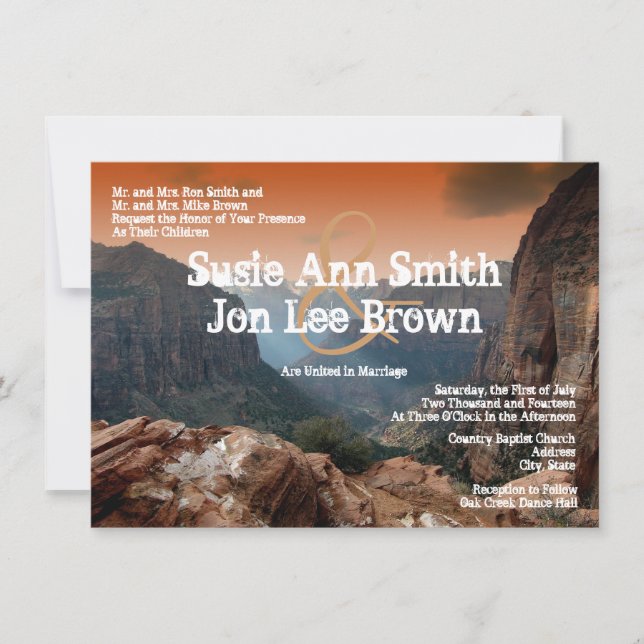 Southwestern Zion Canyon Wedding Invitations (Front)