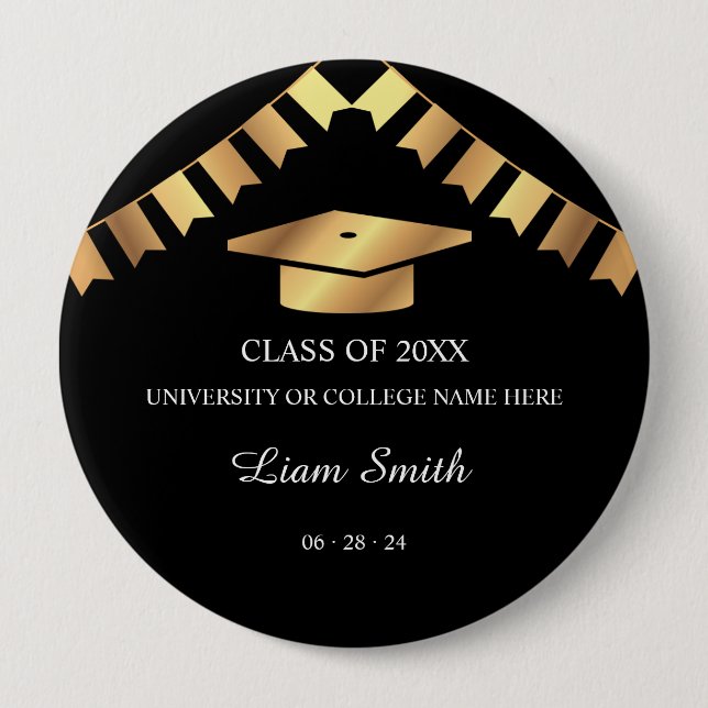 Souvenir Black and Gold Graduation Button (Front)