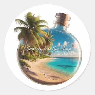 Souvenir Bottle Guadeloupe: Tropical Beach Classic Round Sticker