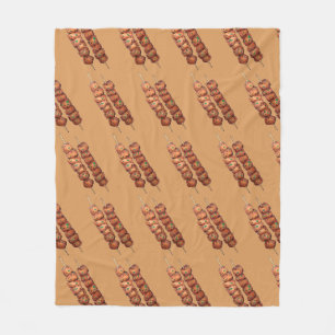 Souvlaki Meat Pork Skewer Greek Fast Food Greece Fleece Blanket
