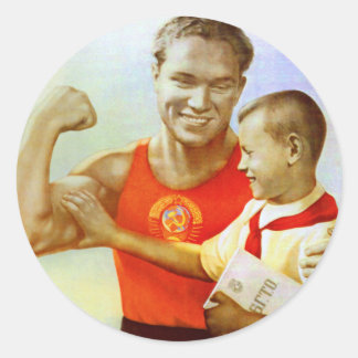 Soviet Exercise Propaganda Classic Round Sticker