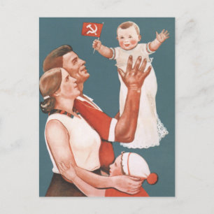 Soviet Family Propaganda Poster Postcard