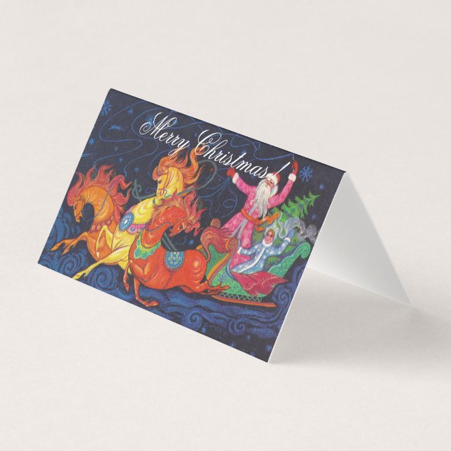 Soviet greeting postcard with Santa Claus and Snow (Front)