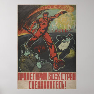 Soviet Propaganda Workers of the World Unite Poster