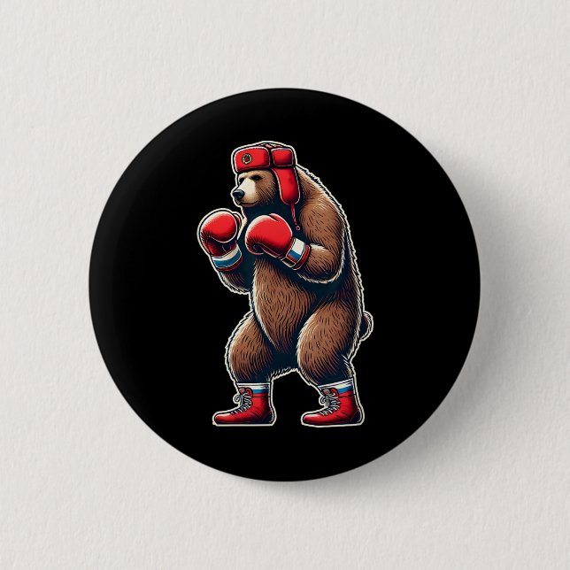 Soviet Russian Boxing Bear  6 Cm Round Badge (Front)