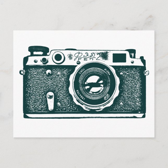 Soviet Russian Camera - Dark Green Postcard (Front)